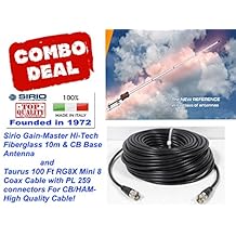 Sirio Gain-Master - Antena de Fibra de Vidrio de Alta tecnología de 5/8 Ondas, 10 m y Base CB con 100 pies de coaxial
