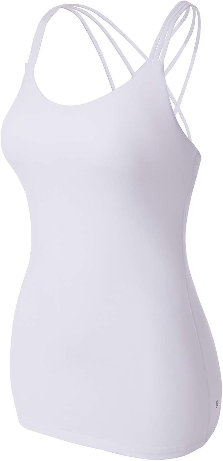 CRZ YOGA Women's Strappy Back Yoga Tank Tops Built in Shelf Bra Sports Camisole Long Workout Shirts Activewear at  Women’s Clothing store