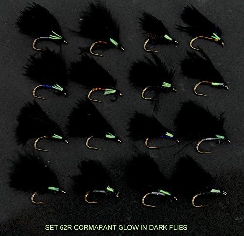 TROUT Fly Fishing Flies UK 16 Cormorant GLOW IN DARK Trout Fly Fishing Flies FOR rod reel line SET 62R-12 Hook size 12