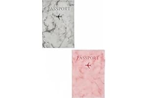 Passport Holder Travel Wallet Set PU Leather Marble Pattern Case 2 Pack Pink and Grey Waterproof Slim Lightweight Organizer f