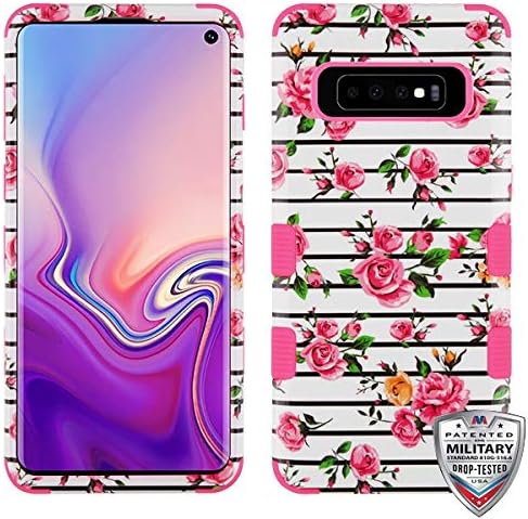 iHeartGlitter - for Samsung Galaxy S10 Pink Fresh Roses Garden Lines Shockproof Cover Phone Case [ONLY S10 Model]