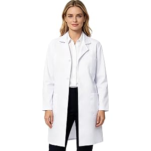 BOXPATH White Lab Coat for Woman,Doctor Costume Adult,Halloween Costumes | White Lab Coat,Thick,3 Pocket,Long Sleeve,Knee Len