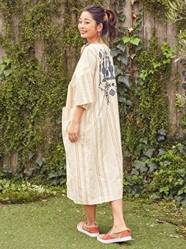 Amazon チャイハネ Yul バック刺繍マルチボーダーワンピース Ids 0421 Free ホワイト ワンピース チュニック 通販