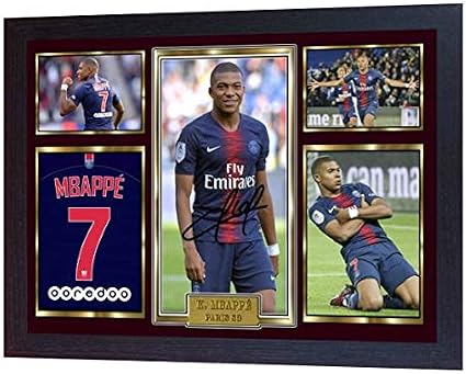 Photo Encadrée Kylian Mbappé - Format A4 - Signature Reproduite - Cadre Noir - Cadeau Foot