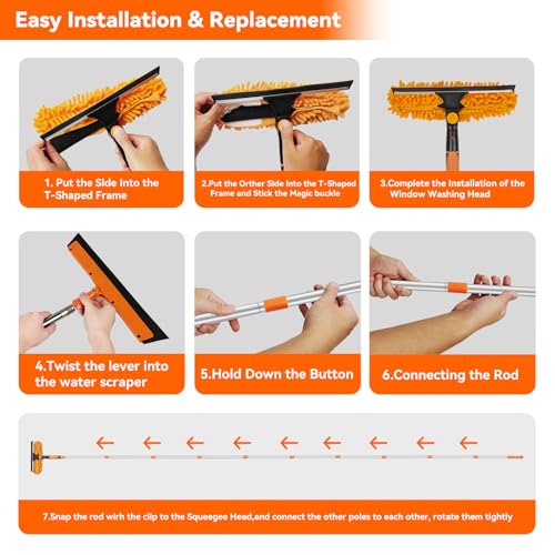 Window Cleaning Tools Window Squeegee: 2 in 1 Double-Sided Professional Cleaner Window Washing Kit with Extension Pole 4.5M Duster for High Ceilings Microfiber Scrubber for Indoor Outdoor High Glass