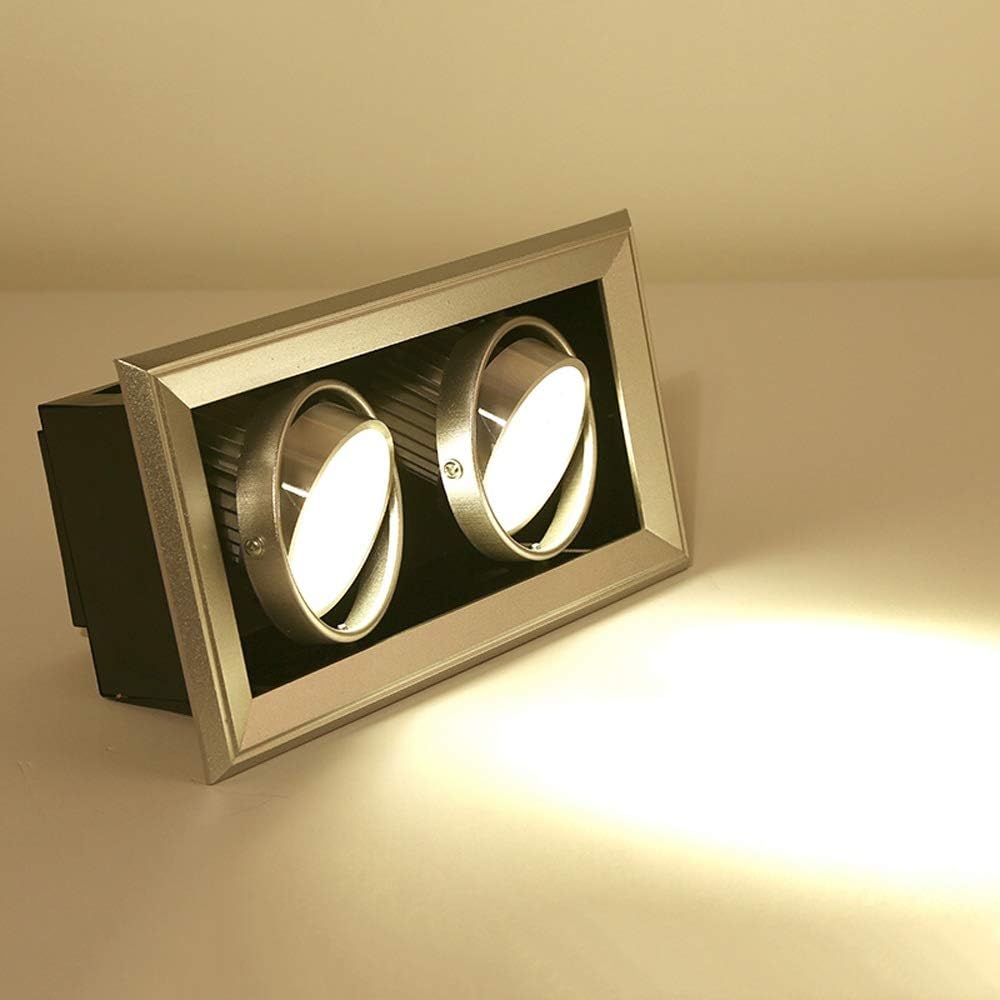 Modenny Aluminum Embedded LED Ceiling Spotlight Square Double Head Adjustable Angle Panel Downlight Lamp Ultra Bright Commercial Lighting Ceiling Lights Decoration Restaurant Office Exhibition Hall