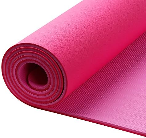 Extra long yoga mat,Crazo TPE Non Slip Exercise Mat with SGS Certificate,Eco-Friendly without Chemical Smell,1/4 inch thick with strap,Anti-Tear Yoga Mat (rose)