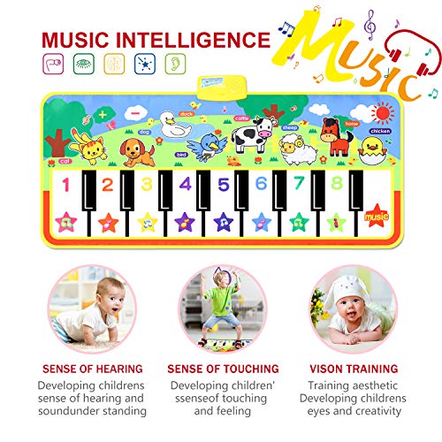 Musical Piano Mat, Keyboard Dancing Play Mat with 8 Kinds of Animal Sounds, Early Educational Learning Toy for Toddlers Kids Children (Large 52.0 x 23.6 inches)