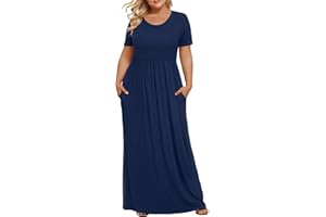LONGYUAN Women's Plus Size Maxi Dresses for Curvy Women Summer Short Sleeve Casual 2025 Long Dress XL-6XL