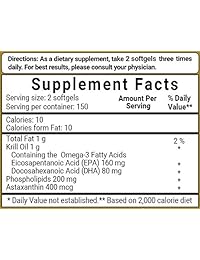 Pure Krill Oil Softgels, 1000 mg por porción, (300 Count), potente soporta memoria y calidez...