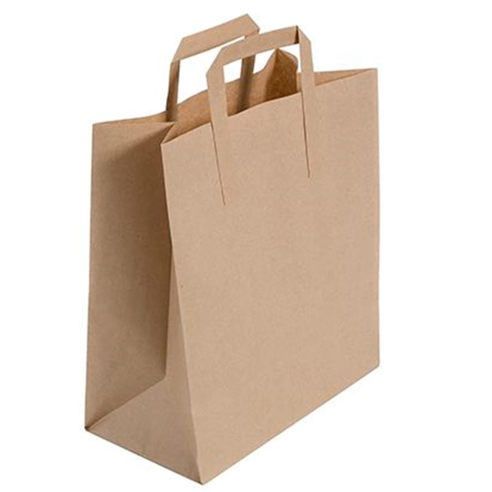 RUKKAN - Pack of 50 Large Brown Paper Bags with Handles, Carrier, Party, Gift, Sweet Bags (50, Large - 250x130x300 (mm))