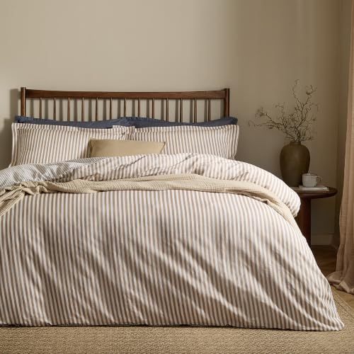 Yard Hebden 100% Cotton Stripe Duvet Cover Set (Caramel,Single)