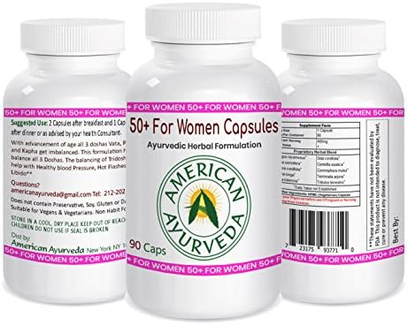 50 Plus for Women Capsules Natural Herbal Supplement for All Stages of Menopause hot Flashes Brain Fog Healthy Bone Night Sweats Low libido Based on Ayurvedic Principles by American Ayurveda