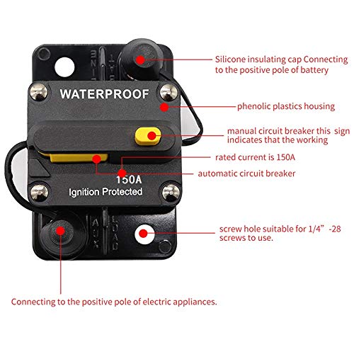 ANJOSHI 150Amp Circuit Breaker 50A-300A with Manual Reset Waterproof Inline Fuse Holders Inverter for Trolling Motor Auto Car Marine Boat Bike Stereo Audio System Protection 12V-36VDC - Thumbnail 3