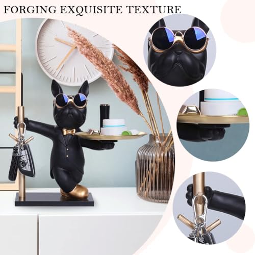TERRIFI Resin Bulldog Tray, Black Modern Decor Key Holder, Candy & Jewelry Storage, Ideal for Home & Office Table Decoratio