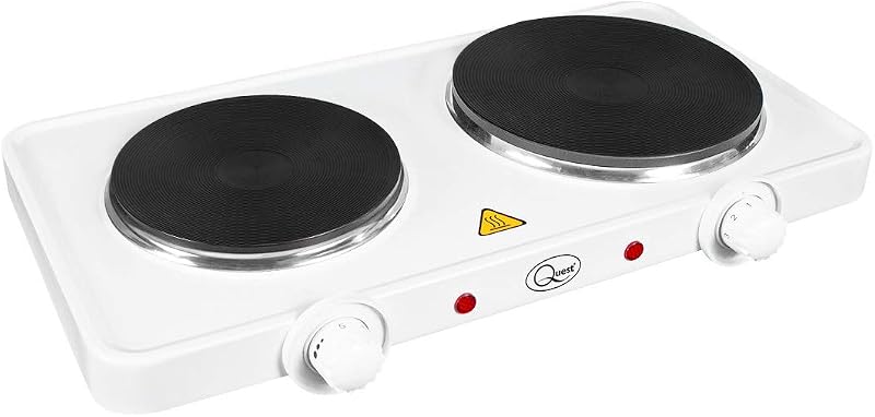 Quest 35250 Electric Twin Hob Hot Plate 1000W 1500W 5 Settings White