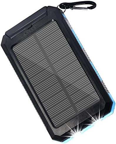 Dostyle Solar Charger, Portable 10000mAh Dual USB Solar Power Bank External Backup Battery Pack Solar Panel Charger with 2 LED Light Carabiner Compass for Emergency Outdoor Camping Travel