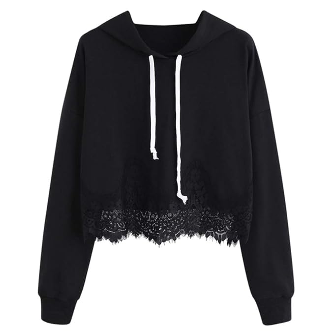Hoodie Damen,Innerternet Frauen Leicht Kapuzenpullover mit Spitze Casual Langarm Sweatshirt Pullover Elegante Oberteile Bluse