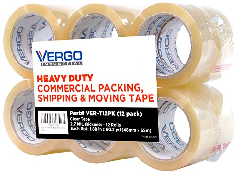 Vergo Industrial Heavy Duty Clear Packing Tape 2.7mil for Moving Packaging Shipping and Office (12 PACK)