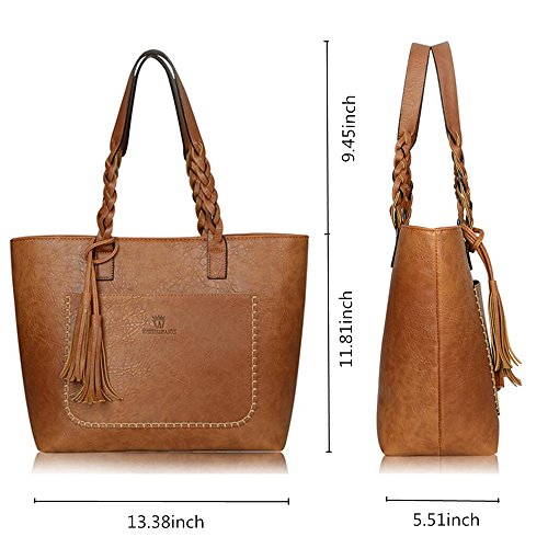 B&E Life Stylish Women Pu Leather Vertical Utility Top Handle Handbag Satchel Tote Purse Bag (brwon 2)