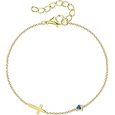 CCmfgjew Cross Bracelet for Women 14K Gold Cross Bracelet with Birthstone Religious Faith Baptism Confirmation Gifts for Her Birthday Gift Christian Jewelry Gifts for Women Mother Grandma Wife