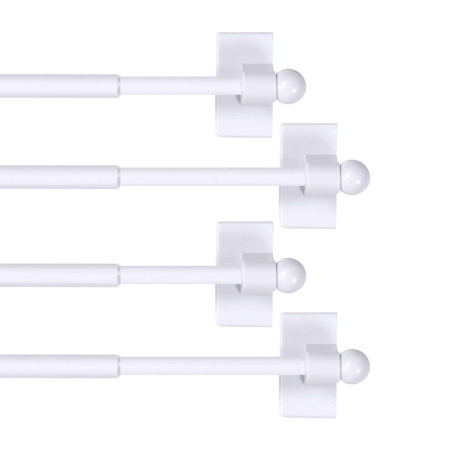 H.VERSAILTEX 4 Pack Magnetic Curtain Rods for Metal Doors Multi-Use Adjustable Rods Tool Free for Iron and Steel Place 1/2" Diameter, with Petite Ball Finials (9"-16", White)