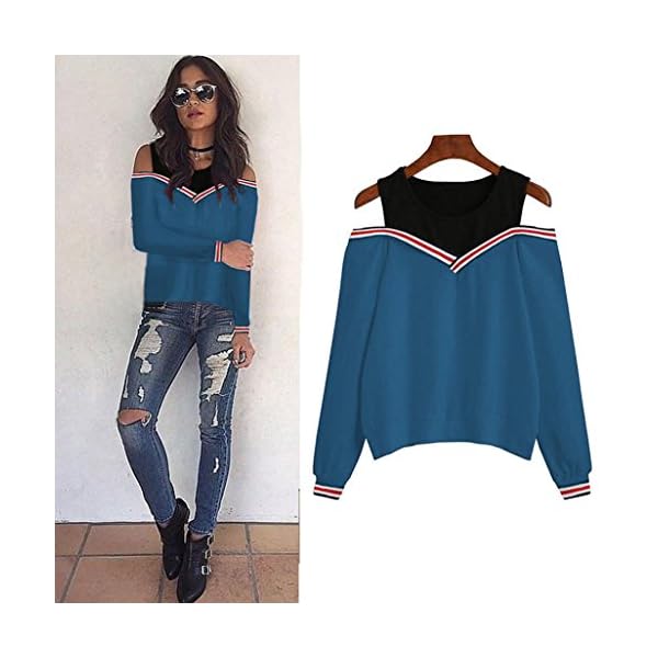 Forthery Women's Christmas Casual Off-Shoulder Shirts Long Sleeve Pullover Tops - Image 3