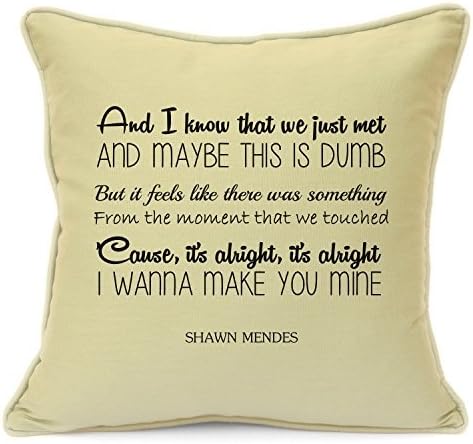 Shawn Mendes I Wanna Make You Mine Love Song Cushion Gift Infill INCLUDED Gift for Him Her Husband Wife Girlfriend Boyfriend Valentines Day Wedding Anniversary Gifts 18 Inch 45 cm Beige
