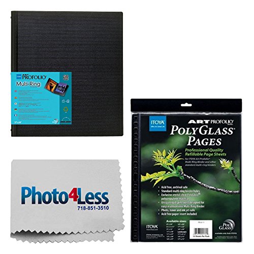 Itoya Art Portfolio Multi-Ring Refillable Binder (13 x 19") RB1319 + Itoya Art Portfolio Polyglass Refill Pages 13x19 + Photo4Less Cleaning Cloth + Deluxe Presentation Bundle - Thumbnail 6