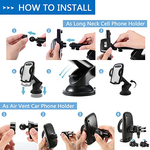 Cell Phone Holder for car HONEST KIN 2 in 1 Universal Car Phone Mount Dashboard/Windshield & Smartphone Car Air Vent Mount Holder Cradle Compatible with iPhone Xs XS Max XR X 8 8+ 7 7+ SE 6s 6+ 6 5s