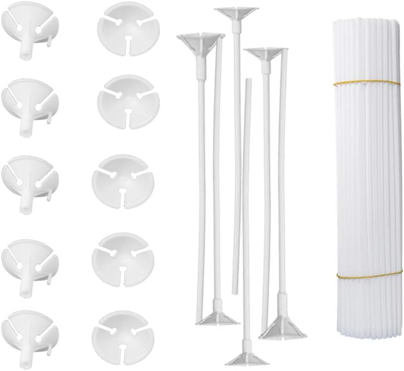 Onepine 50 Pcs White Balloon Sticks Holders with Cups for Wedding Party Holidays Anniversary Decor