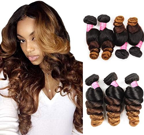 Mink Hair Ombre Hair Extensions (12 14 16 18) Brazilian 3 Tone Ombre Loose Wave Hair Bundles 8A Virgin Human Hair Weave 1B/4/27 Color 100g/bundle