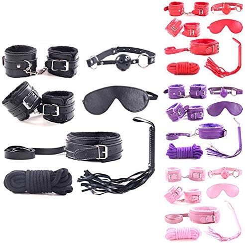 7pcs Set B-ôňd-àgé Ṥ-ê-x Products Toy for Couple Male Female Plush handcùffs 1 Pair 5m Cotton Rope Ṥ-ê-x Game Black