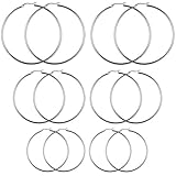 Areke Stainless Steel Women Hoop Earrings - Large Hypoallergenic Set of 6 Pairs 40-60mm