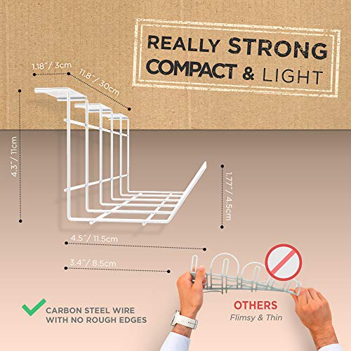 Scandinavian Hub Compact Under Desk Cable Management Trays (White Set