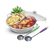 Yzakka Stainless Steel Shabu Hot Divider for Induction Cooktop Gas Stove Include Pot Spoon, 34cm, with Cover