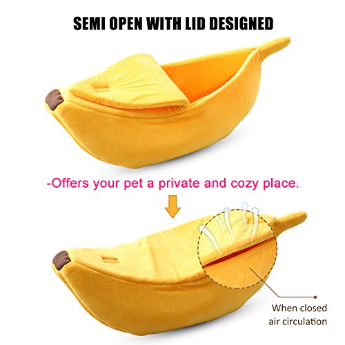 Pet Grow Cute Banana Cat Bed House Large Size, Pet Bed Cave Soft Cat Cuddle Bed, Lovely Pet Supplies for Cats Kittens Bed, Yellow
