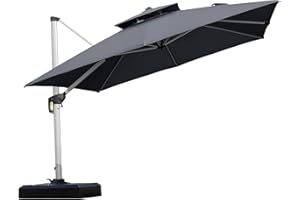 PURPLE LEAF 10ft Patio Umbrella Outdoor Square Umbrella Large Cantilever Umbrella Windproof Offset Heavy Duty Sun for Garden Deck Pool Patio, Grey