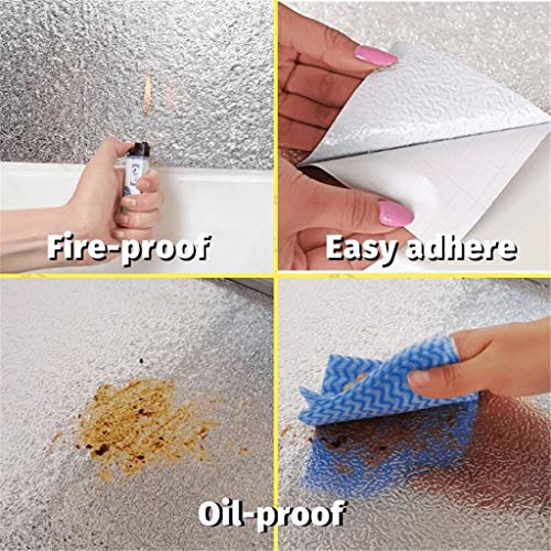 Kitchen Cleaning Supplies Oil Proof Backsplash Wallpaper Self Adhesive, Napoo Heavy Duty Aluminum Foil Wall Stickers Peel Stove Burner Covers, 250 °C High Temp Resistant (2' 16.5' /Ft)