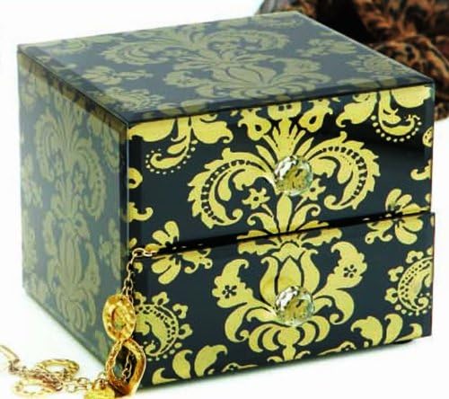Accents by Jay Notions Fleur De Lis 2-Drawer Jewelry Box, 6.25 by 5.5 by 5.25-Inch, Black/Gold