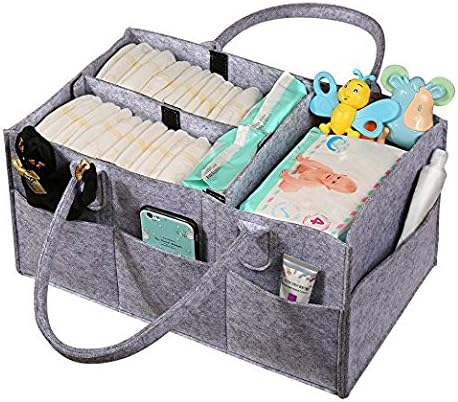 Baby Diaper Caddy,Nursery Storage Bin for Diapers,Wipes&Kid Toys,Multi-Pocket Organizer for Home and Car(Gray)