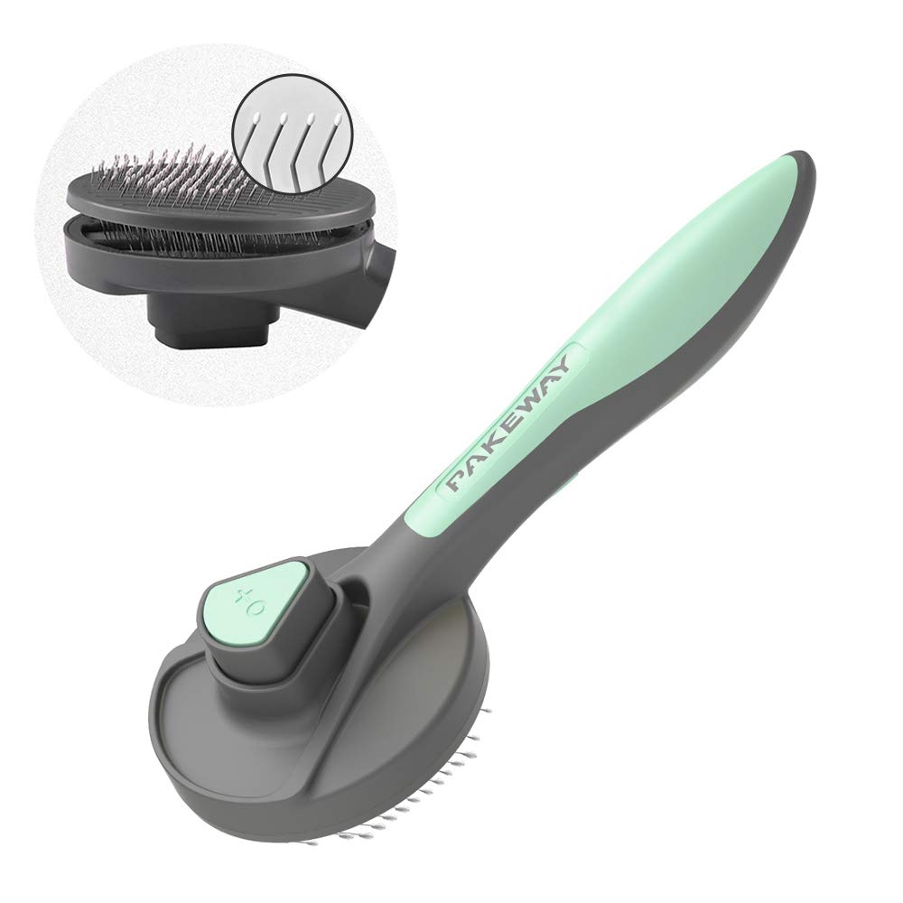 PAKEWAY Cat Dog Grooming Brush, Kitten Slicker Brush, Pet Self Cleaning Shedding Brush Massage Combs for Cats and Dogs with Short, Medium & Long Hair, Aqua