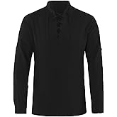 Men's Renaissance Costume Pure Cotton Retro Lace Up Shirts for Pirate Viking Medieval