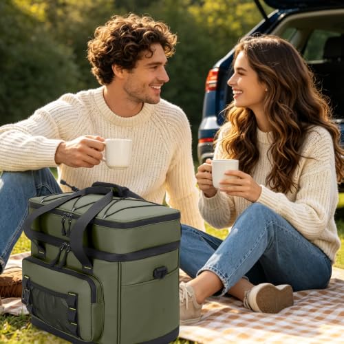 Youngoa Portable Cooler, 40L Large Double Folding Beach Cooler, Portable and Waterproof Isothermal Thermal Bag for Picnic