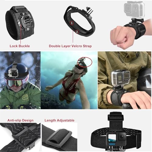 ShipeeKin Accessories Kit for Gopro Hero 13 12 11 10 9, Waterproof Case Floating Handle Chest Strap Head Strap Wrist Strap Super Clamp Handlebar Mount Diving Filters Inserts Anti-Fog