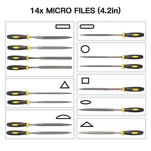 18Pcs File Set, Round and Flat File Kits are Made of Precision Grade High Carbon-Steel, 4 Flat/Half-round/Round/Triangle Files Tool, 14 Needle Files Set for Woodwork Metal Model Hobby Applications - Thumbnail 3