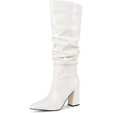 GPXGPX Women's Knee High Boots Pointed Toe Chunky Block Heel Boots Fashion Slouchy Fall Boots For Women