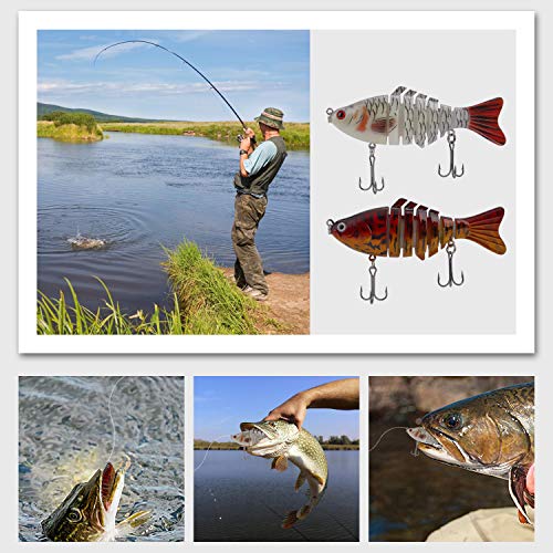 Qimei-shop Leurres De Pêche Artificiels Appâts Réalistes Multi Articulé Swimbait Topwater Avec Hameçon Mustad Pour Carnassier Poisson Le Brochet Perche Truite 2pcs