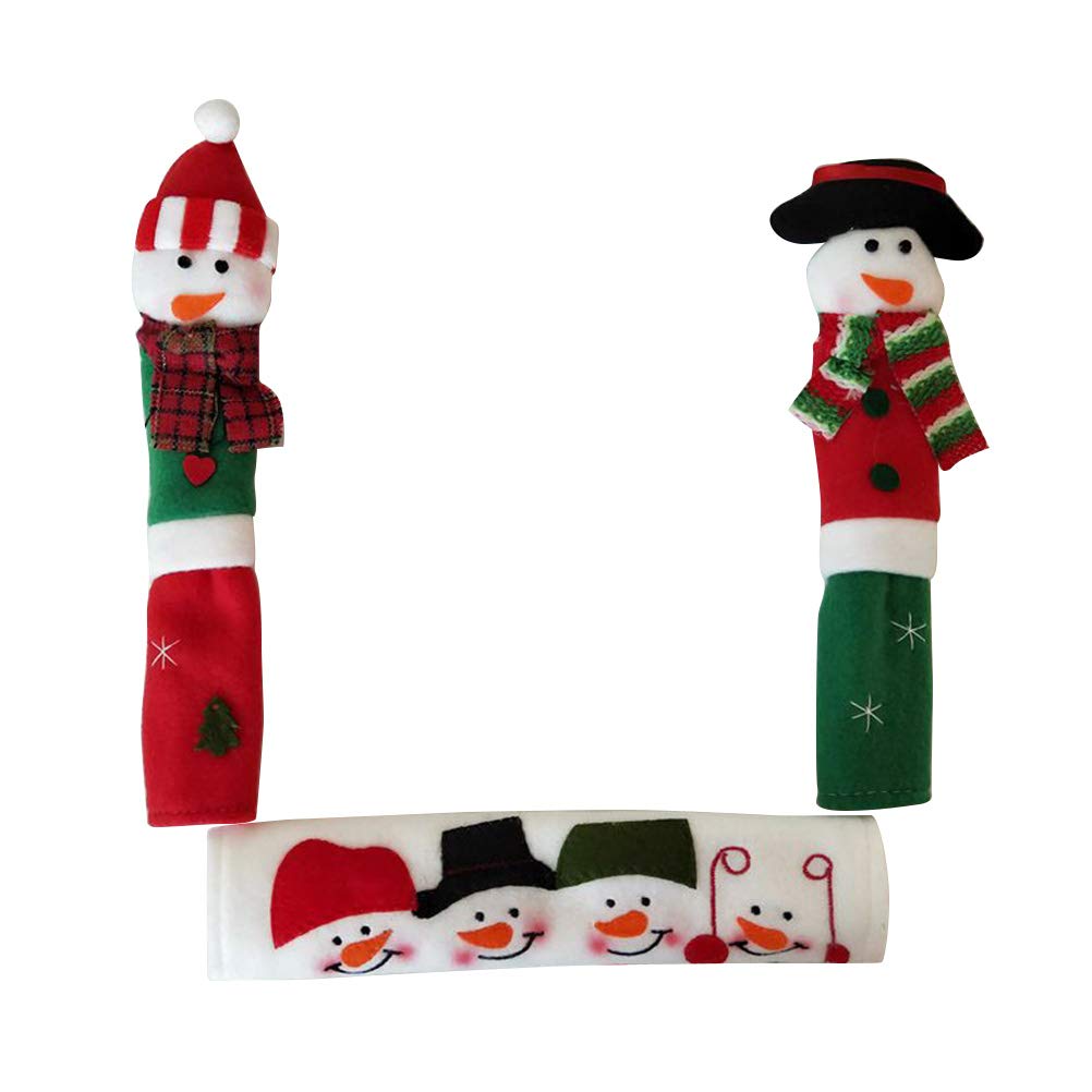 Vosarea Christmas Decorations Set,3pcs Christmas Microwave Oven Handle Covers Refrigerator Dishwasher Kitchen Appliances Handle Protector