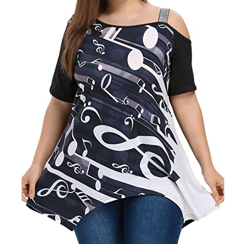 Click Here to See More Images NREALY Women Ladies Plus Size Music Note Print Short Sleeve Blouse Pullover Tops Shirt